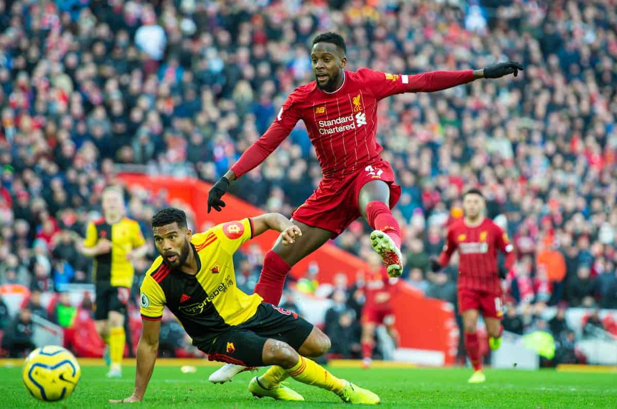 LIVERPOOL, ENGLAND - Saturday, December 14, 2019: Liverpool's Divock Origi shoots during the FA Premier League match between Liverpool FC and Watford FC at Anfield. (Pic by Richard Roberts/Propaganda)