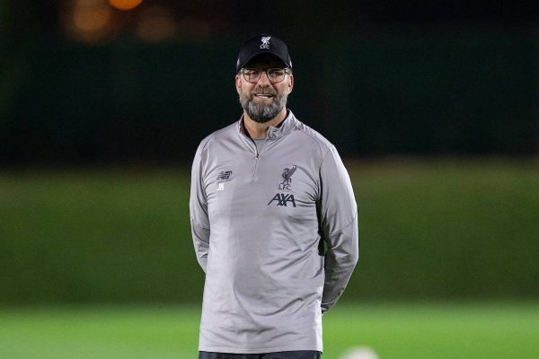 DOHA, QATAR - Monday, December 16, 2019: Liverpool's manager Jürgen Klopp during a training session ahead of the FIFA Club World Cup Semi-Final match between CF Monterrey and Liverpool FC at the Qatar University. (Pic by David Rawcliffe/Propaganda)