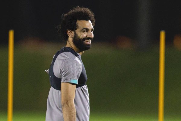 DOHA, QATAR - Monday, December 16, 2019: Liverpool's Mohamed Salah during a training session ahead of the FIFA Club World Cup Semi-Final match between CF Monterrey and Liverpool FC at the Qatar University. (Pic by David Rawcliffe/Propaganda)