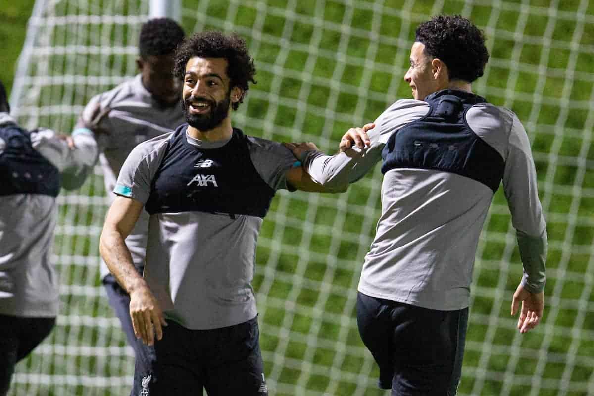 DOHA, QATAR - Monday, December 16, 2019: Liverpool's Mohamed Salah during a training session ahead of the FIFA Club World Cup Semi-Final match between CF Monterrey and Liverpool FC at the Qatar University. (Pic by David Rawcliffe/Propaganda)