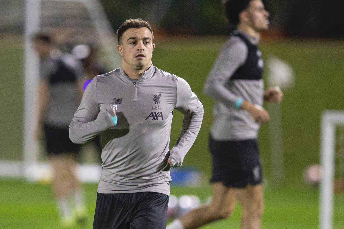 DOHA, QATAR - Monday, December 16, 2019: Liverpool's Xherdan Shaqiri during a training session ahead of the FIFA Club World Cup Semi-Final match between CF Monterrey and Liverpool FC at the Qatar University. (Pic by David Rawcliffe/Propaganda)