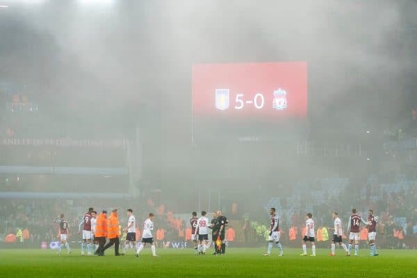 BIRMINGHAM, ENGLAND - Tuesday, December 17, 2019: The scoreboard reads 5-0 after the Football League Cup Quarter-Final between Aston Villa FC and Liverpool FC at Villa Park. (Pic by Paul Greenwood/Propaganda)