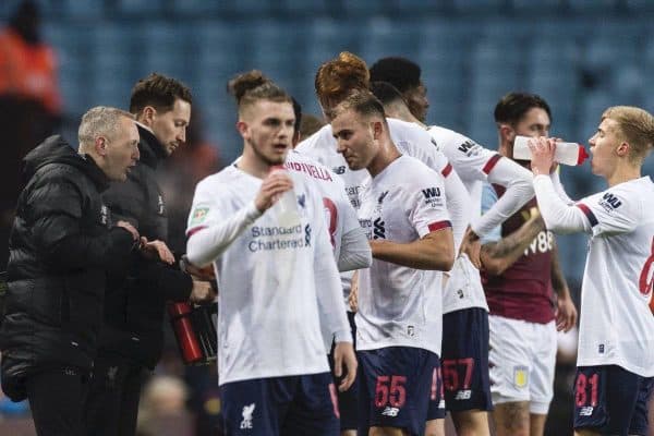 BIRMINGHAM, ENGLAND - Tuesday, December 17, 2019: Liverpool’s manager Neil Critchley gives instructions to players during a break in play during the Football League Cup Quarter-Final between Aston Villa FC and Liverpool FC at Villa Park. (Pic by Paul Greenwood/Propaganda)