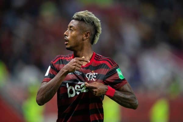 DOHA, QATAR - Tuesday, December 17, 2019: CR Flamengo's Bruno Henrique Pinto celebrates scoring the second goal during the FIFA Club World Cup Qatar 2019 Semi-Final match between CR Flamengo and Al Hilal FC at the Khalifa Stadium. (Pic by David Rawcliffe/Propaganda)