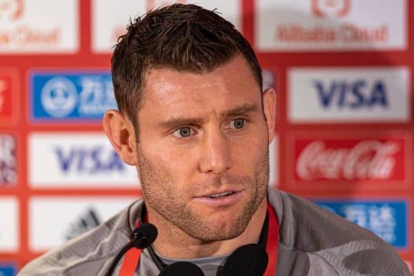 DOHA, QATAR - Tuesday, December 17, 2019: Liverpool's James Milner during a press conference at the Khalifa Stadium ahead of the FIFA Club World Cup Semi-Final match between CF Monterrey and Liverpool FC. (Pic by David Rawcliffe/Propaganda)