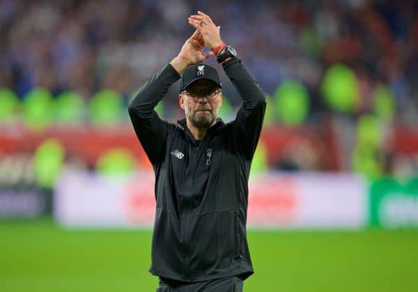 DOHA, QATAR - Wednesday, December 18, 2019: Liverpool's manager Jürgen Klopp applauds the supporters after the FIFA Club World Cup Qatar 2019 Semi-Final match between CF Monterrey and Liverpool FC at the Khalifa Stadium. Liverpool won 2-1. (Pic by Peter Powell/Propaganda)