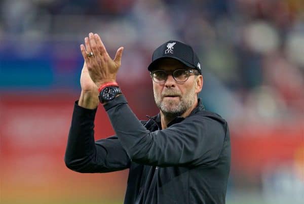 DOHA, QATAR - Wednesday, December 18, 2019: Liverpool's manager Jürgen Klopp applauds the supporters after the FIFA Club World Cup Qatar 2019 Semi-Final match between CF Monterrey and Liverpool FC at the Khalifa Stadium. Liverpool won 2-1. (Pic by Peter Powell/Propaganda)