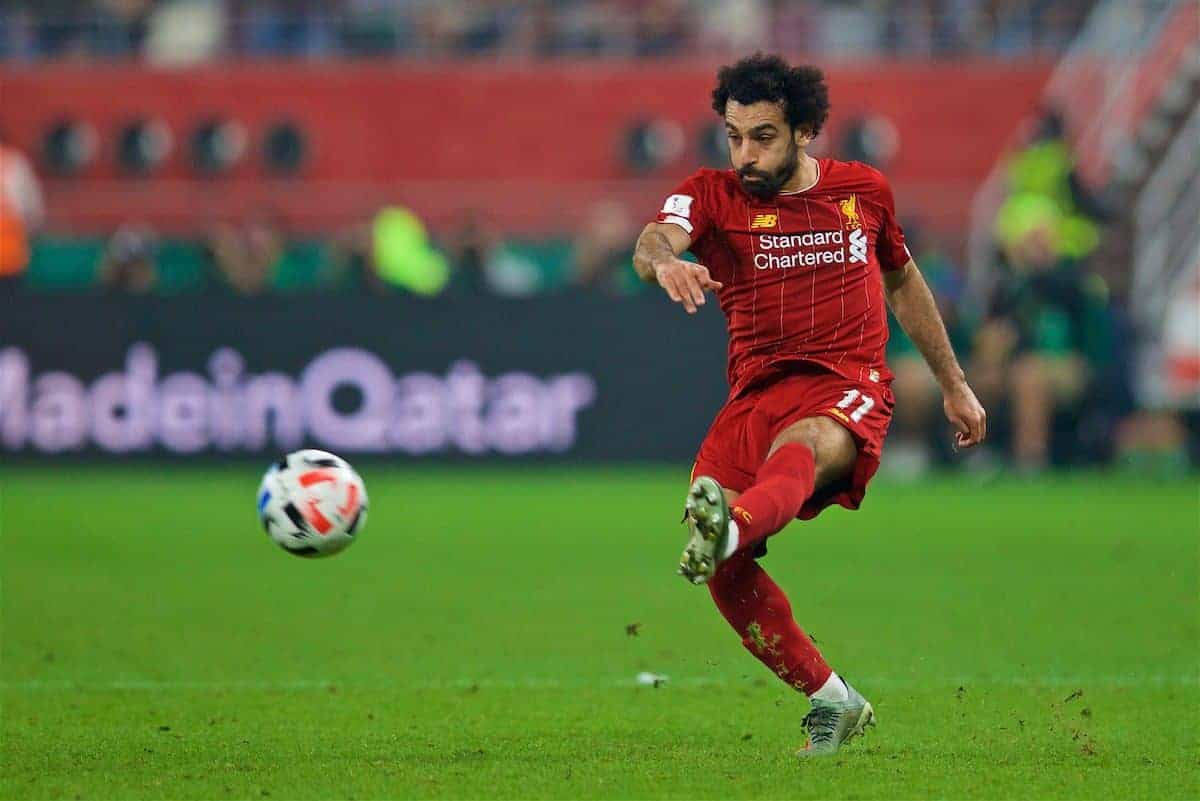 DOHA, QATAR - Saturday, December 21, 2019: Liverpool's Mohamed Salah during the FIFA Club World Cup Qatar 2019 Final match between CR Flamengo and Liverpool FC at the Khalifa Stadium. (Pic by David Rawcliffe/Propaganda)