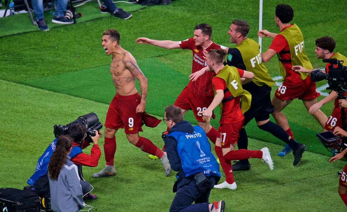 DOHA, QATAR - Saturday, December 21, 2019: Liverpool's xxxx during the FIFA Club World Cup Qatar 2019 Final match between CR Flamengo and Liverpool FC at the Khalifa Stadium. (Pic by Peter Powell/Propaganda)