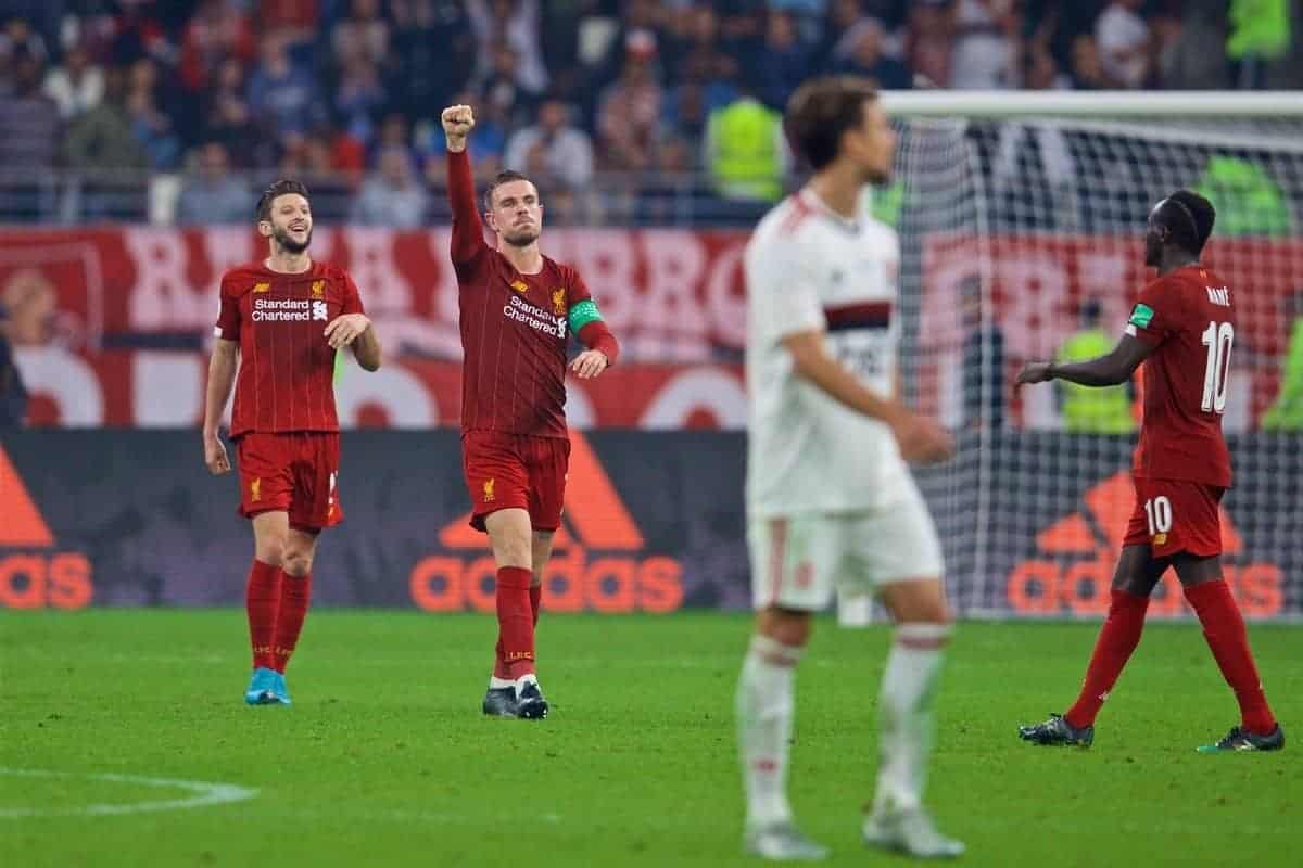 DOHA, QATAR - Saturday, December 21, 2019: Liverpool's captain Jordan Henderson celebrates 1-0 victory after the FIFA Club World Cup Qatar 2019 Final match between CR Flamengo and Liverpool FC at the Khalifa Stadium. (Pic by David Rawcliffe/Propaganda)