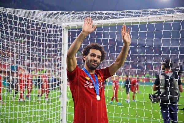 DOHA, QATAR - Saturday, December 21, 2019: Liverpool's Mohamed Salah during the FIFA Club World Cup Qatar 2019 Final match between CR Flamengo and Liverpool FC at the Khalifa Stadium. (Pic by David Rawcliffe/Propaganda)