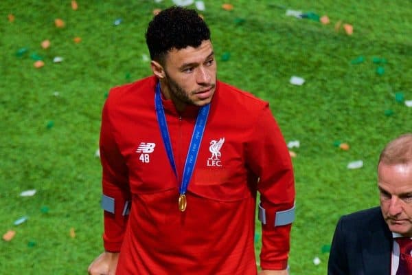 DOHA, QATAR - Saturday, December 21, 2019: Liverpool's Alex Oxlade-Chamberlain walks off with his right foot in a cast after the FIFA Club World Cup Qatar 2019 Final match between CR Flamengo and Liverpool FC at the Khalifa Stadium. Liverpool won 1-0 after extra-time. (Pic by Peter Powell/Propaganda)