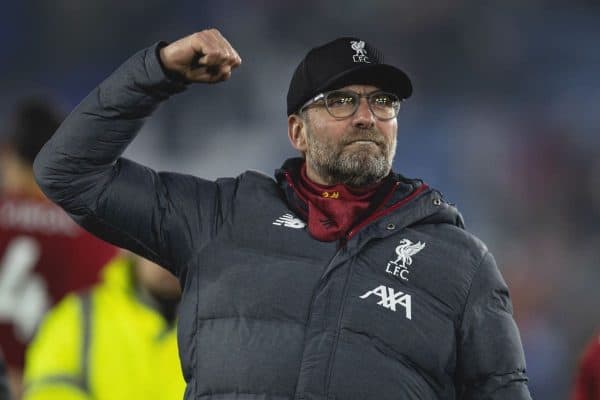 LEICESTER, ENGLAND - Thursday, December 26, 2019: Liverpool's manager Jürgen Klopp celebrates after the FA Premier League match between Leicester City FC and Liverpool FC at the King Power Stadium. Liverpool won 4-0. (Pic by David Rawcliffe/Propaganda)