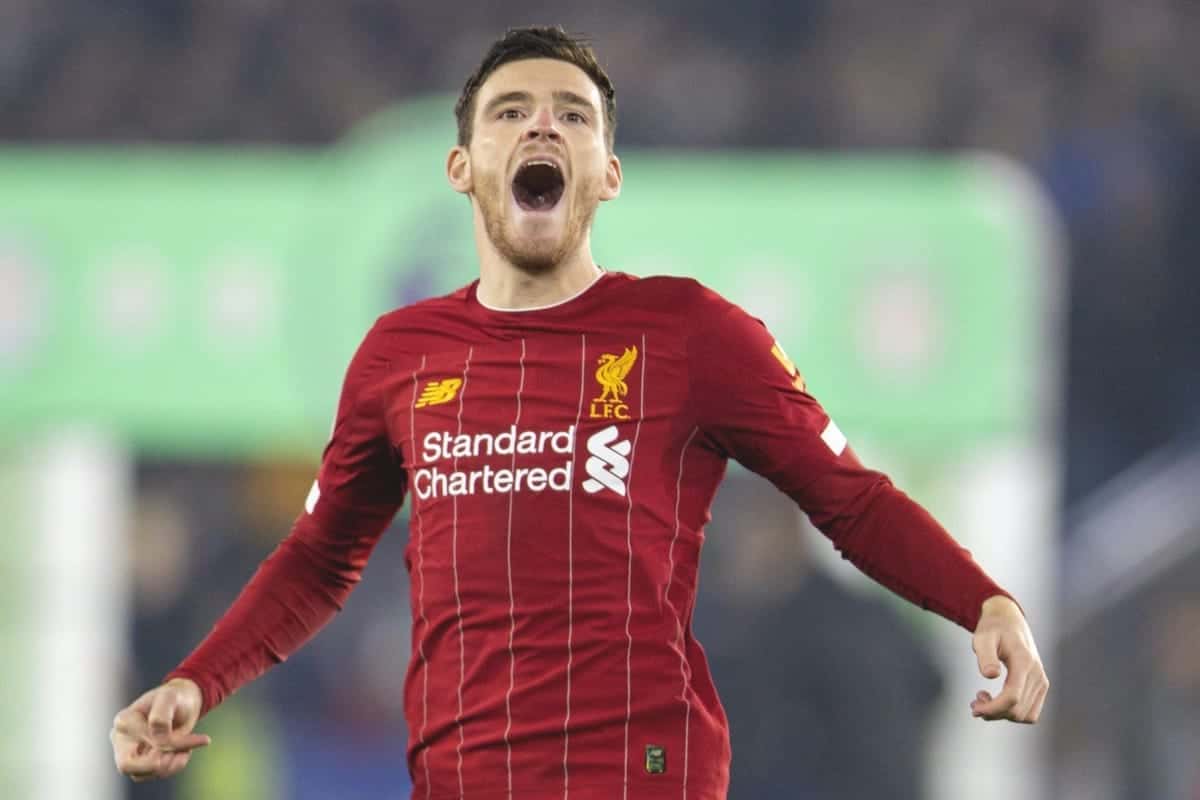 LEICESTER, ENGLAND - Thursday, December 26, 2019: Liverpool's Andy Robertson before the FA Premier League match between Leicester City FC and Liverpool FC at the King Power Stadium. (Pic by David Rawcliffe/Propaganda)