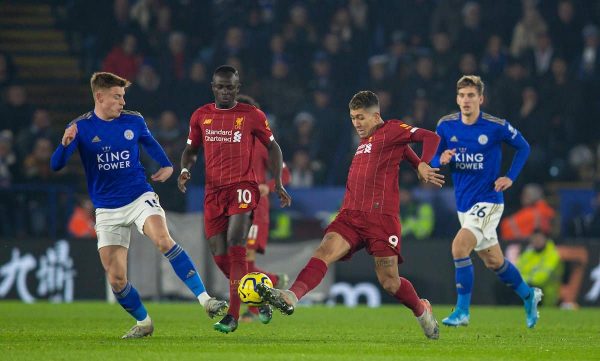 LEICESTER, ENGLAND - Thursday, December 26, 2019: Liverpool's Roberto Firmino during the FA Premier League match between Leicester City FC and Liverpool FC at the King Power Stadium. (Pic by David Rawcliffe/Propaganda)