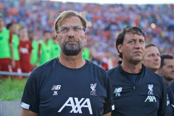 SOUTH BEND, INDIANA, USA - Friday, July 19, 2019: Liverpool's manager Jürgen Klopp before a friendly match between Liverpool FC and Borussia Dortmund at the Notre Dame Stadium on day four of the club's pre-season tour of America. (Pic by David Rawcliffe/Propaganda)