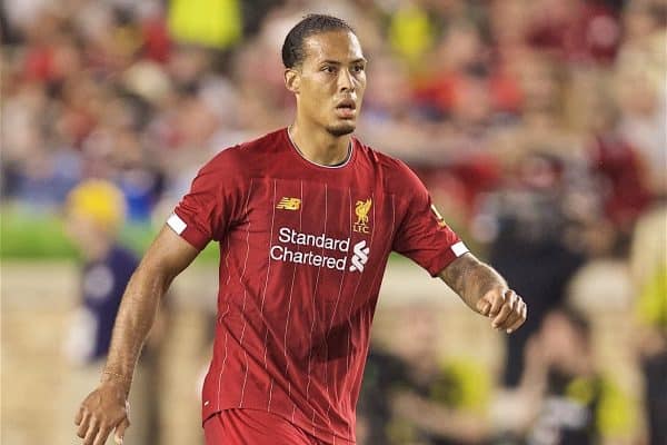 SOUTH BEND, INDIANA, USA - Friday, July 19, 2019: Liverpool's Virgil van Dijk during a friendly match between Liverpool FC and Borussia Dortmund at the Notre Dame Stadium on day four of the club's pre-season tour of America. (Pic by David Rawcliffe/Propaganda)