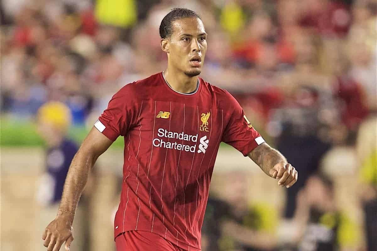 SOUTH BEND, INDIANA, USA - Friday, July 19, 2019: Liverpool's Virgil van Dijk during a friendly match between Liverpool FC and Borussia Dortmund at the Notre Dame Stadium on day four of the club's pre-season tour of America. (Pic by David Rawcliffe/Propaganda)