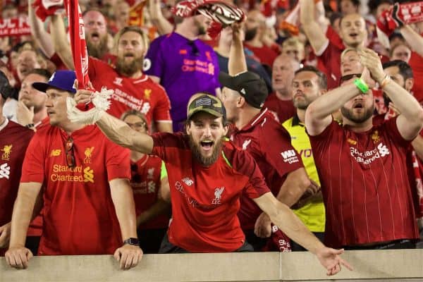 SOUTH BEND, INDIANA, USA - Friday, July 19, 2019: Liverpool supporters during a friendly match between Liverpool FC and Borussia Dortmund at the Notre Dame Stadium on day four of the club's pre-season tour of America. (Pic by David Rawcliffe/Propaganda)