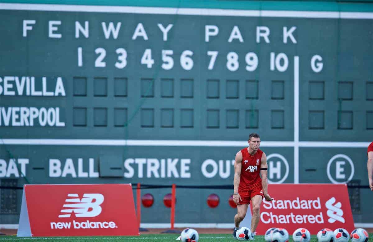 BOSTON, MASSACHUSETTS, USA - Saturday, July 20, 2019: Liverpool's James Milner during an open training session at Fenway Park ahead of a friendly against Seville on day five of the club's pre-season tour of America. (Pic by David Rawcliffe/Propaganda)