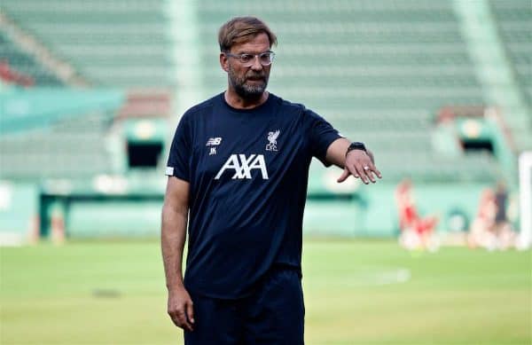 BOSTON, MASSACHUSETTS, USA - Saturday, July 20, 2019: Liverpool's manager Jürgen Klopp during an open training session at Fenway Park ahead of a friendly against Seville on day five of the club's pre-season tour of America. (Pic by David Rawcliffe/Propaganda)