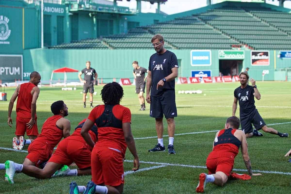 BOSTON, MASSACHUSETTS, USA - Saturday, July 20, 2019: Liverpool's manager Jürgen Klopp during an open training session at Fenway Park ahead of a friendly against Seville on day five of the club's pre-season tour of America. (Pic by David Rawcliffe/Propaganda)