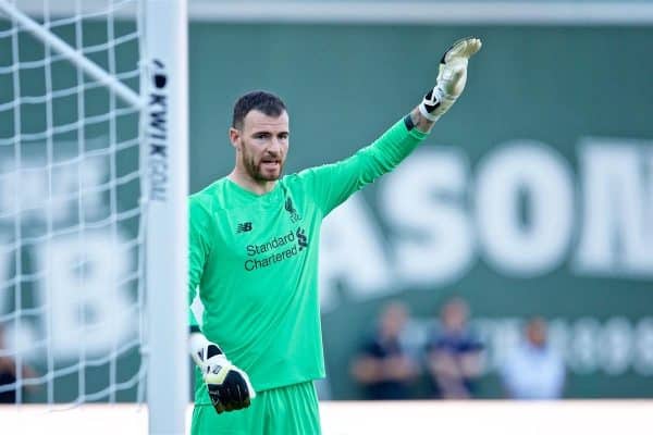 BOSTON, MASSACHUSETTS, USA - Sunday, July 21, 2019: Liverpool's goalkeeper Andy Lonergan during a friendly against Sevilla FC at Fenway Park on day six of the club's pre-season tour of America. (Pic by David Rawcliffe/Propaganda)