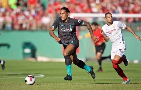 BOSTON, MASSACHUSETTS, USA - Sunday, July 21, 2019: Liverpool's Virgil van Dijk during a friendly against Sevilla FC at Fenway Park on day six of the club's pre-season tour of America. (Pic by David Rawcliffe/Propaganda)