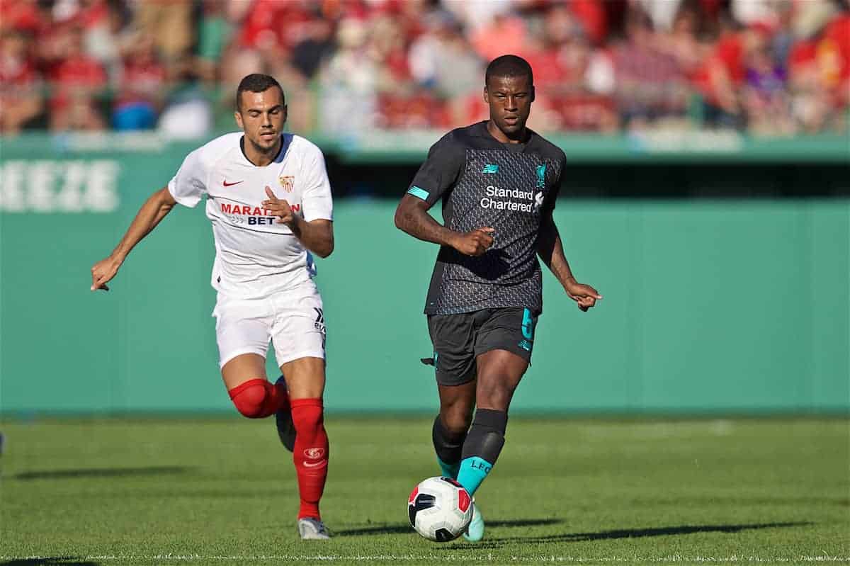 BOSTON, MASSACHUSETTS, USA - Sunday, July 21, 2019: Liverpool's Georginio Wijnaldum during a friendly between Liverpool FC and Sevilla FC at Fenway Park on day six of the club's pre-season tour of America. (Pic by David Rawcliffe/Propaganda)