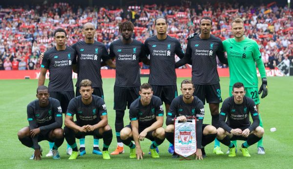 EDINBURGH, SCOTLAND - Sunday, July 28, 2019: Liverpool players line-up for a team group photograph before a pre-season friendly match between Liverpool FC and SSC Napoli at Murrayfield Stadium. (Pic by David Rawcliffe/Propaganda)