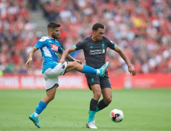 EDINBURGH, SCOTLAND - Sunday, July 28, 2019: Liverpool's Trent Alexander-Arnold during a pre-season friendly match between Liverpool FC and SSC Napoli at Murrayfield Stadium. (Pic by David Rawcliffe/Propaganda)