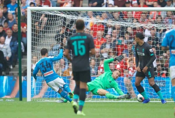 EDINBURGH, SCOTLAND - Sunday, July 28, 2019: SSC Napoli's Amin Younes scores the third goal during a pre-season friendly match between Liverpool FC and SSC Napoli at Murrayfield Stadium. (Pic by David Rawcliffe/Propaganda)