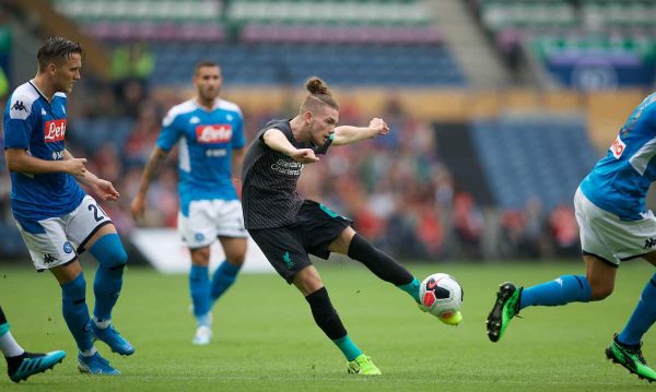 EDINBURGH, SCOTLAND - Sunday, July 28, 2019: Liverpool's Harvey Elliott shoots during a pre-season friendly match between Liverpool FC and SSC Napoli at Murrayfield Stadium. (Pic by David Rawcliffe/Propaganda)