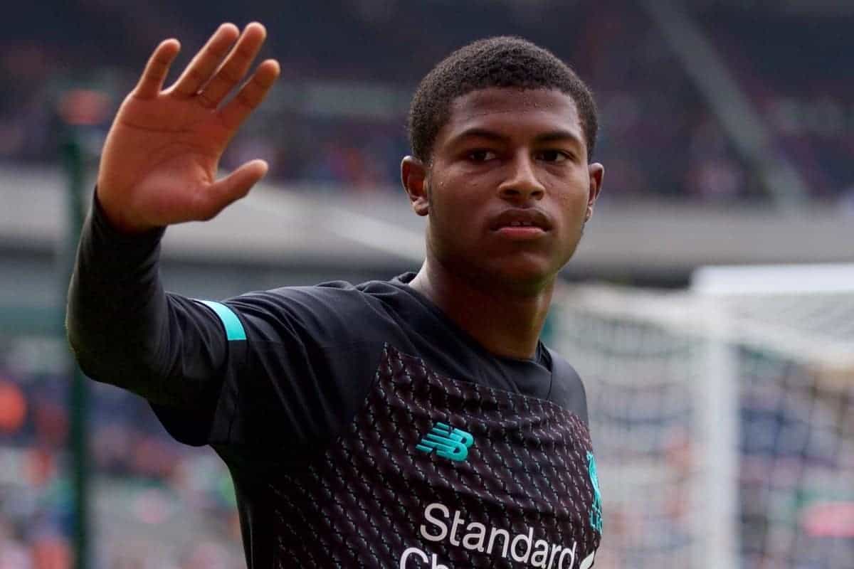 EDINBURGH, SCOTLAND - Sunday, July 28, 2019: Liverpool's Rhian Brewster applaud the supporters after a pre-season friendly match between Liverpool FC and SSC Napoli at Murrayfield Stadium. Liverpool lost 3-0. (Pic by David Rawcliffe/Propaganda)
