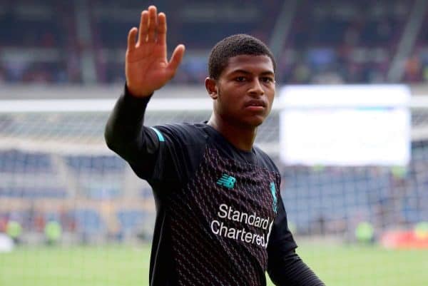 EDINBURGH, SCOTLAND - Sunday, July 28, 2019: Liverpool's Rhian Brewster applaud the supporters after a pre-season friendly match between Liverpool FC and SSC Napoli at Murrayfield Stadium. Liverpool lost 3-0. (Pic by David Rawcliffe/Propaganda)