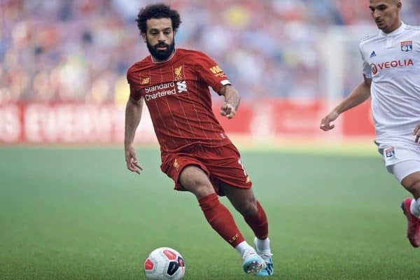 GENEVA, SWITZERLAND - Wednesday, July 31, 2019: Liverpool's Mohamed Salah during a pre-season friendly match between Liverpool FC and Olympique Lyonnais at Stade de Genève. (Pic by David Rawcliffe/Propaganda)
