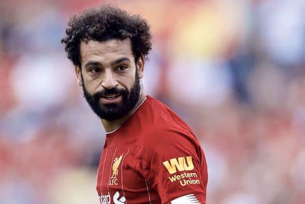 GENEVA, SWITZERLAND - Wednesday, July 31, 2019: Liverpool's Mohamed Salah during a pre-season friendly match between Liverpool FC and Olympique Lyonnais at Stade de Genève. (Pic by David Rawcliffe/Propaganda)