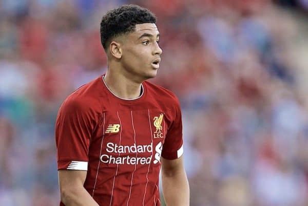 GENEVA, SWITZERLAND - Wednesday, July 31, 2019: Liverpool's Ki-Jana Hoever during a pre-season friendly match between Liverpool FC and Olympique Lyonnais at Stade de Genève. (Pic by David Rawcliffe/Propaganda)