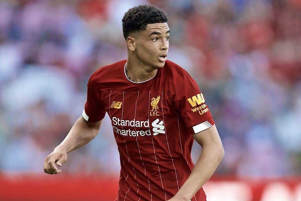 GENEVA, SWITZERLAND - Wednesday, July 31, 2019: Liverpool's Ki-Jana Hoever during a pre-season friendly match between Liverpool FC and Olympique Lyonnais at Stade de Genève. (Pic by David Rawcliffe/Propaganda)