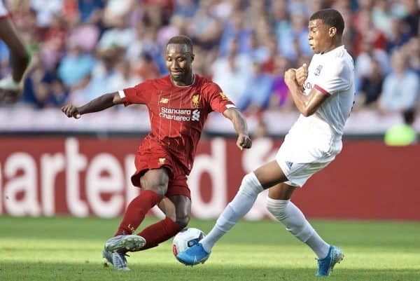 GENEVA, SWITZERLAND - Wednesday, July 31, 2019: Liverpool's Naby Keita during a pre-season friendly match between Liverpool FC and Olympique Lyonnais at Stade de Genève. (Pic by David Rawcliffe/Propaganda)