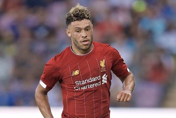 GENEVA, SWITZERLAND - Wednesday, July 31, 2019: Liverpool's Alex Oxlade-Chamberlain during a pre-season friendly match between Liverpool FC and Olympique Lyonnais at Stade de Genève. (Pic by David Rawcliffe/Propaganda)