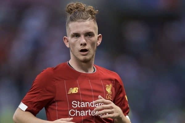 GENEVA, SWITZERLAND - Wednesday, July 31, 2019: Liverpool's Harvey Elliott during a pre-season friendly match between Liverpool FC and Olympique Lyonnais at Stade de Genève. (Pic by David Rawcliffe/Propaganda)