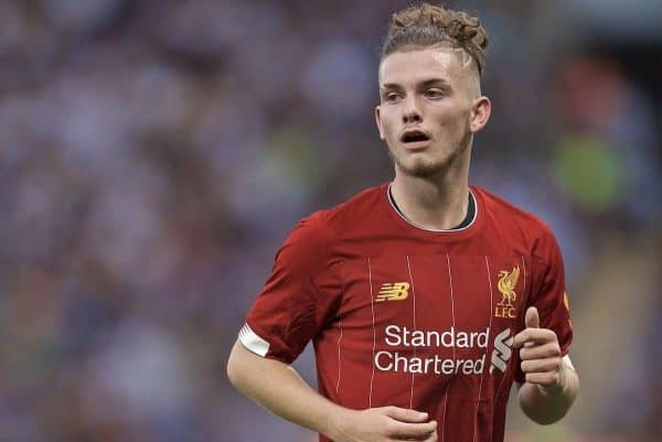 GENEVA, SWITZERLAND - Wednesday, July 31, 2019: Liverpool's Harvey Elliott during a pre-season friendly match between Liverpool FC and Olympique Lyonnais at Stade de Genève. (Pic by David Rawcliffe/Propaganda)