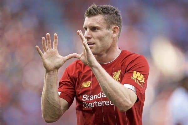 GENEVA, SWITZERLAND - Wednesday, July 31, 2019: Liverpool's James Milner during a pre-season friendly match between Liverpool FC and Olympique Lyonnais at Stade de Genève. (Pic by David Rawcliffe/Propaganda)