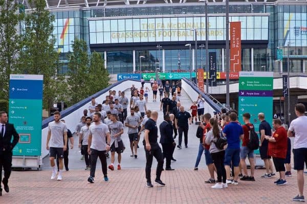 LONDON, ENGLAND - Sunday, August 4, 2019: Liverpool players take a walk on Olympic Way (formerly Wembley Way) before the FA Community Shield match between Manchester City FC and Liverpool FC at Wembley Stadium. (Pic by David Rawcliffe/Propaganda)