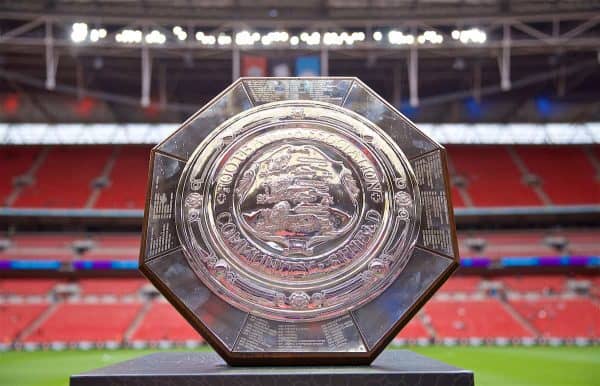 LONDON, ENGLAND - Sunday, August 4, 2019: The Community Shield trophy on display before the FA Community Shield match between Manchester City FC and Liverpool FC at Wembley Stadium. (Pic by David Rawcliffe/Propaganda)