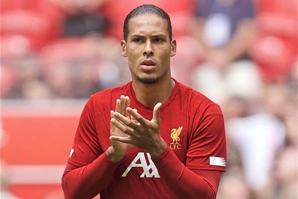 LONDON, ENGLAND - Sunday, August 4, 2019: Liverpool's Virgil van Dijk during the pre-match warm-up before the FA Community Shield match between Manchester City FC and Liverpool FC at Wembley Stadium. (Pic by David Rawcliffe/Propaganda)