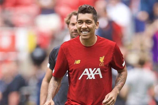 LONDON, ENGLAND - Sunday, August 4, 2019: Liverpool's Roberto Firmino during the pre-match warm-up before the FA Community Shield match between Manchester City FC and Liverpool FC at Wembley Stadium. (Pic by David Rawcliffe/Propaganda)