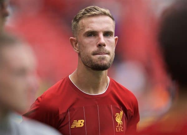 LONDON, ENGLAND - Sunday, August 4, 2019: Liverpool's captain Jordan Henderson looks dejected after the FA Community Shield match between Manchester City FC and Liverpool FC at Wembley Stadium. Manchester City won 5-4 on penalties after a 1-1 draw. (Pic by David Rawcliffe/Propaganda)