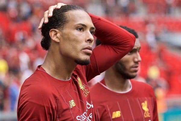 LONDON, ENGLAND - Sunday, August 4, 2019: Liverpool's Virgil van Dijk looks dejected after the penalty shoot out to decide the FA Community Shield match between Manchester City FC and Liverpool FC at Wembley Stadium. Manchester City won 5-4 on penalties after a 1-1 draw. (Pic by David Rawcliffe/Propaganda)